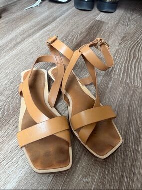 Franco Sarto Square Toe Ankle-Strap Brown Sandals Size 9.5